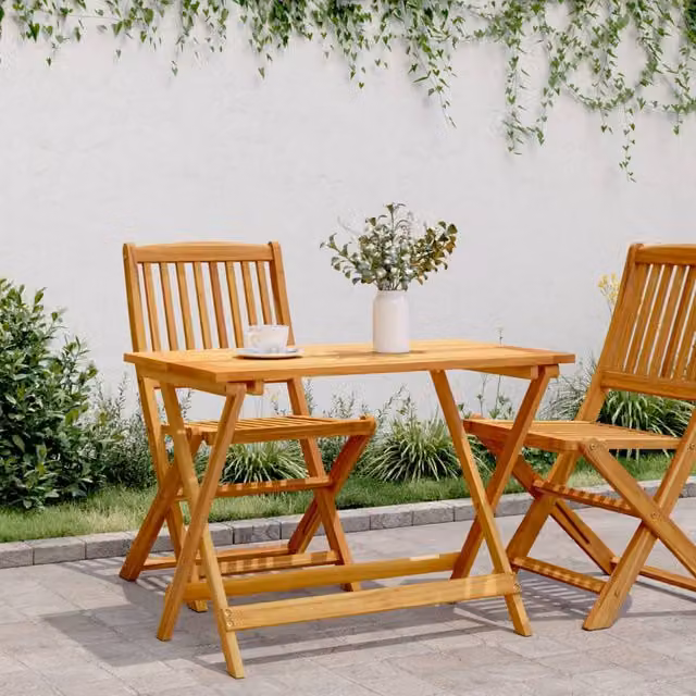 Mesa de jardín plegable SYFAX de madera de acacia aceitada en color marrón, An/P/Al: 90 x 52,5 x 65 cm