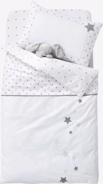 Funda nórdica Lluvia de Estrellas Vertbaudet de algodón en blanco y gris para bebés An/P/Al: 145 x 120 x 80 cm