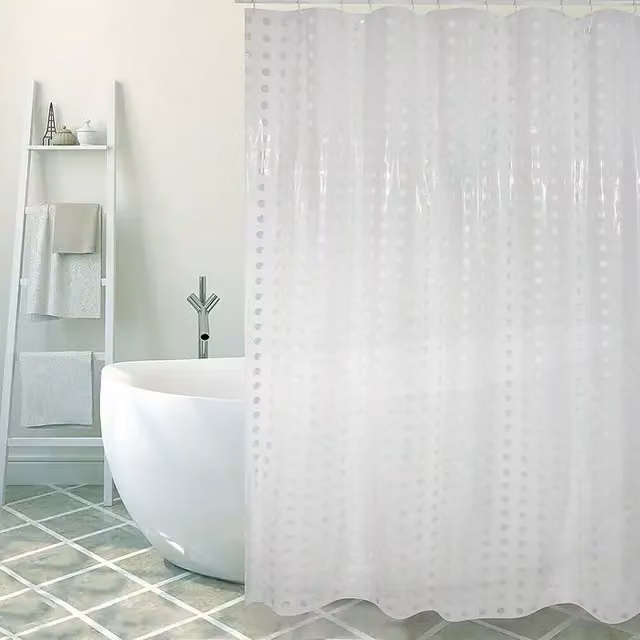 Cortina de baño Venus de PVC blanco y transparente, impermeable y resistente al moho, An x Al: 180 x 200 cm