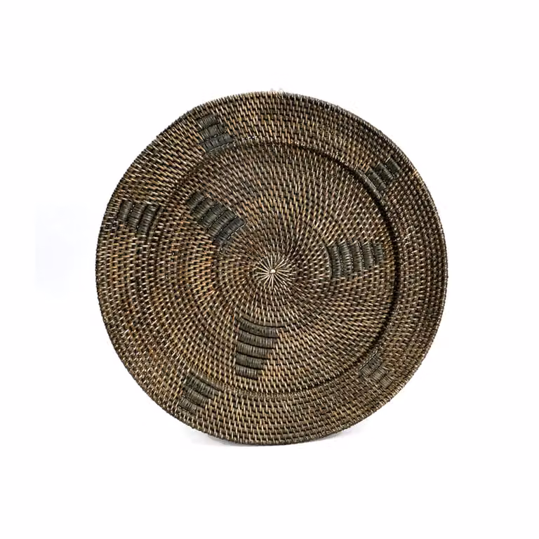 Decoración de pared de ratán geométrico estilo boho de Bazar Bizar en negro y marrón, An/P/Al: 60 x 60 x 5 cm