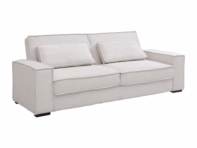 Sofá cama de 3 plazas VENTE-UNIQUE en terciopelo beige con estructura de madera sólida y sistema click-clack, An/P/Al: 230 x 90 x 95 cm, superficie de descanso de 120 x 190 cm