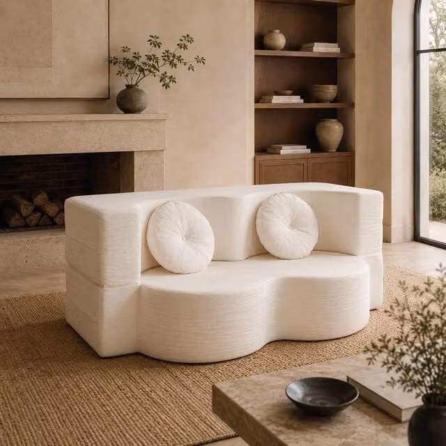 Sofá cama plegable de 2 plazas CONCEPT USINE en terciopelo beige de 140 x 200 cm