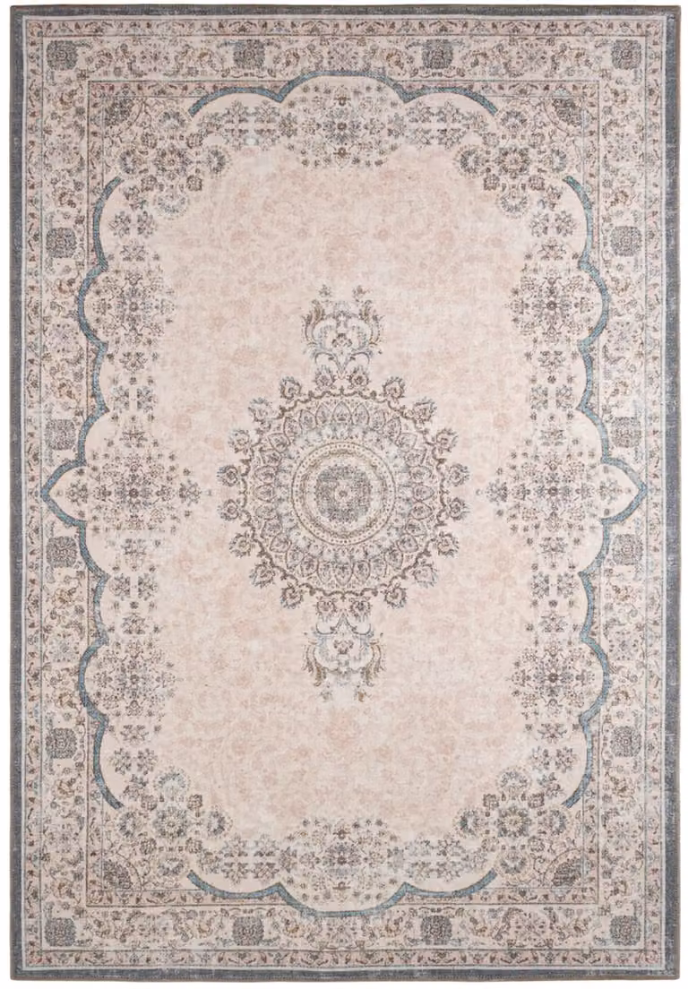 Alfombra oriental vintage Nazar en rosa pastel y multicolor, An/P: 160 x 230 cm