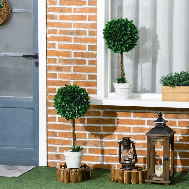 Conjunto de 2 arbustos artificiales de boj HOMCOM con musgo y maceta, color verde, An/P/Al: 28 x 28 x 60 cm