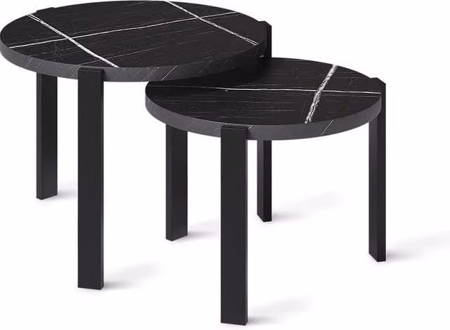Conjunto de mesas de centro Norin Vicco, diseño moderno con acabado mármol negro y estructura metálica, An/P/Al: 60 x 60 x 45 cm