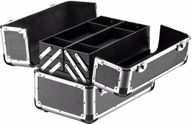 Maletín multiusos de aluminio Wiltec en color negro con compartimentos internos y esquinas de acero, An/P/Al: 35,5 x 24 x 22,5 cm