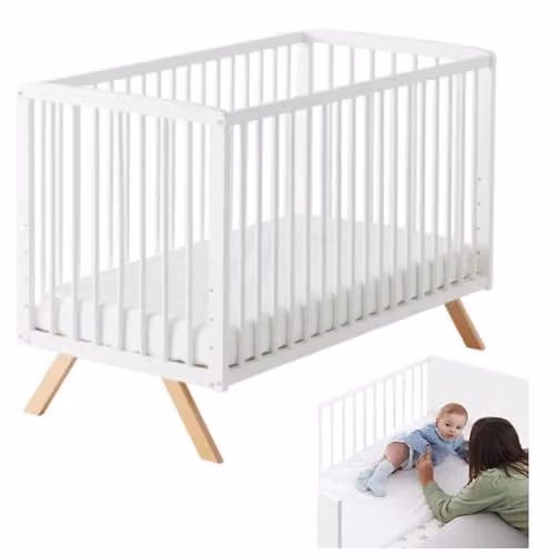 Cuna de Colecho Nuru CoolDreams de Madera de Haya Lacada en Blanco con Lado Abatible para Bebé