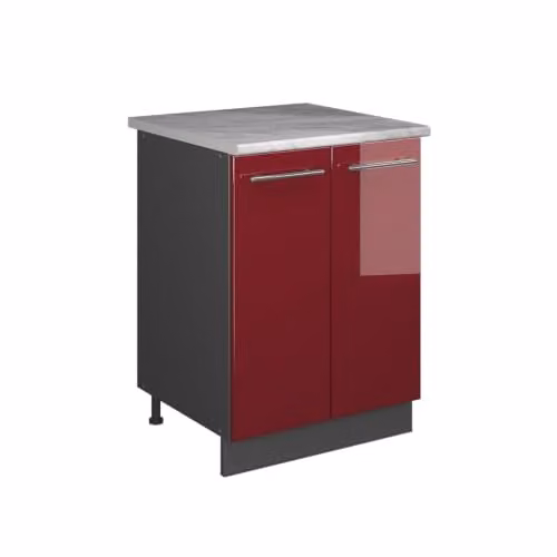 Mueble bajo de fregadero Vicco Fame-Line en rojo burdeos brillo y antracita con puertas de cierre suave de 60 cm