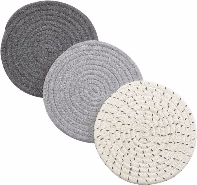 Juego de tres agarraderas Keabba de algodón con estampado de lazo en color gris, Diámetro: 17,8 cm