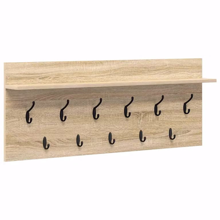 Perchero de pared vidaXL en madera de roble color marrón con acabado mate y ganchos distribuidos para pasillo