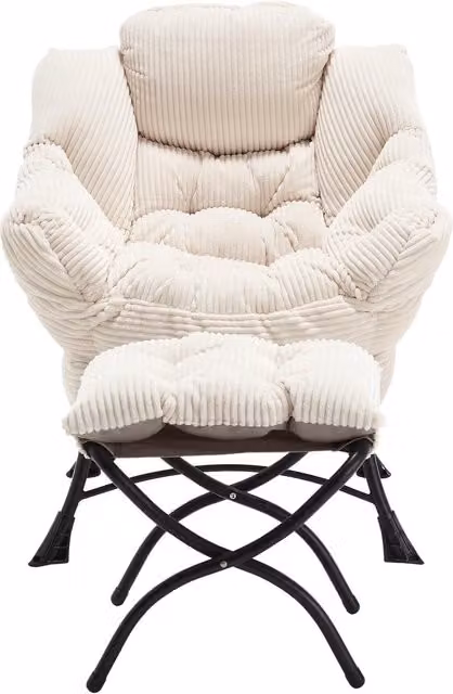 Sillón lounge Aosom con reposapiés, reposabrazos y bolsillo lateral, tapizado de franela, An/P/Al: 69,9 x 64,0 x 95,0 cm, Blanco
