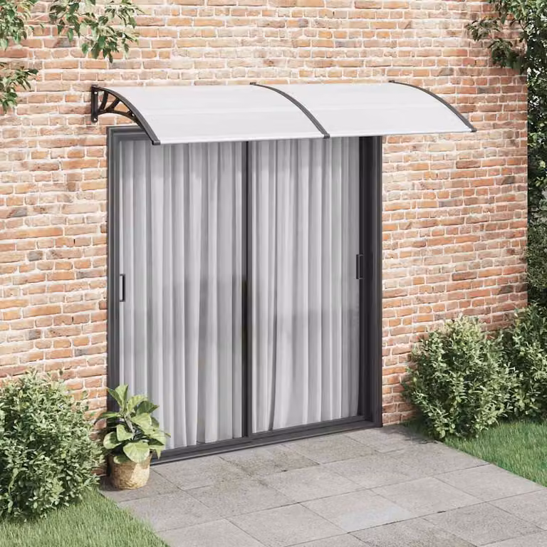 Marquesina para puerta Syfax de policarbonato y aluminio en color negro y transparente, An/P: 240 x 100 cm