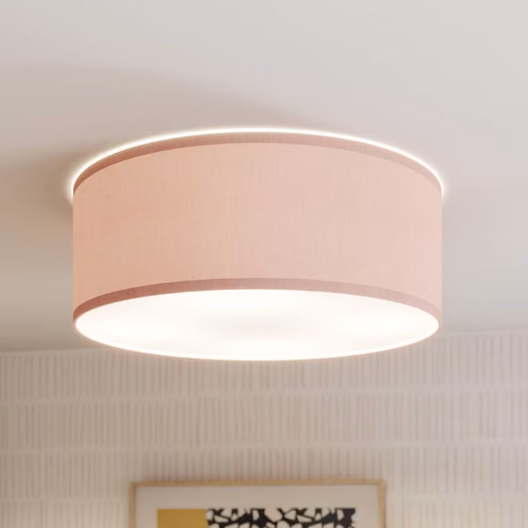Plafón de techo Rondo Kids de TK Lighting, diseño moderno en morado y rosa para cuarto de niños, atenuable y fabricado en textil y metal