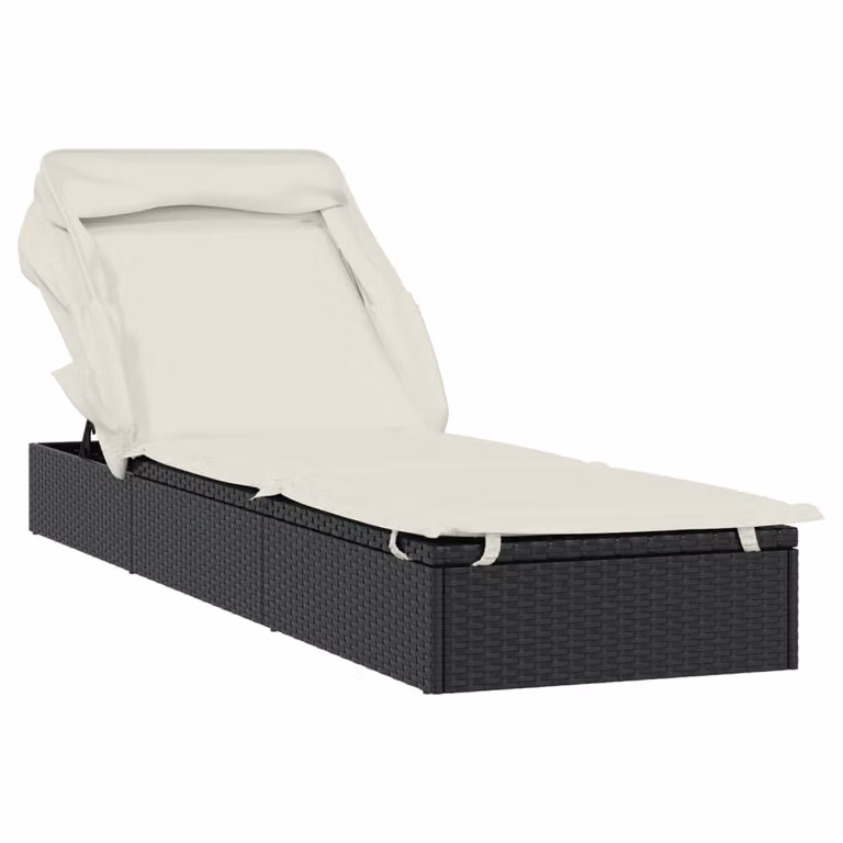 Tumbona Syfax con toldo y reposacabezas ajustable en ratán sintético negro, An/P/Al: 213 x 63 x 97 cm