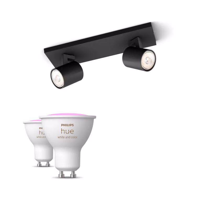 Pack Philips Hue con 2 focos Runner negros y 2 bombillas LED GU10 RGB