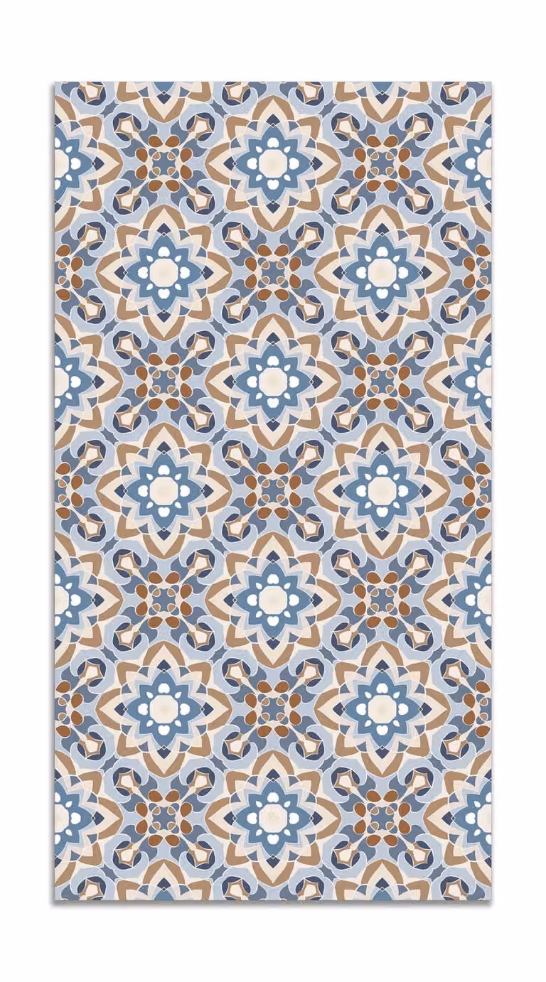 Alfombra vinílica de diseño oriental floreado en color azul, An/P: 120 x 170 cm