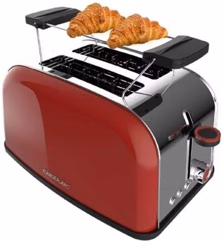 Tostadora vertical Cecotec Toastin' Time de 850 W con diseño vintage en color rojo y plata