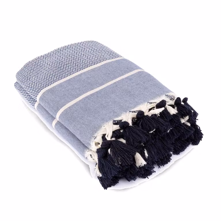 Manta plaid de algodón Febronie con diseño chevron en azul marino, An/P: 160 x 250 cm