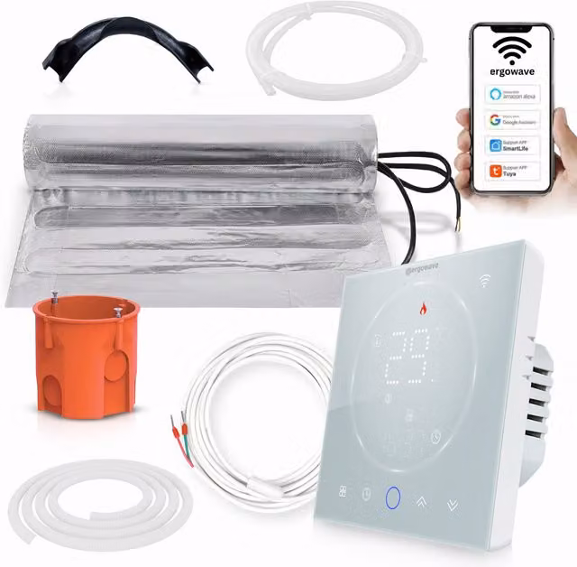 Manta calefactora eléctrica ERGOWAVE de 6 m² con termostato, color transparente y plata