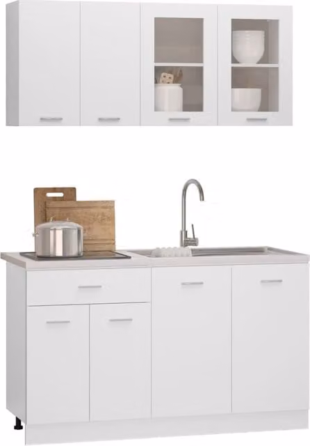 Conjunto de 4 armarios de cocina Lyon de SYFAX en madera y cristal color blanco mate