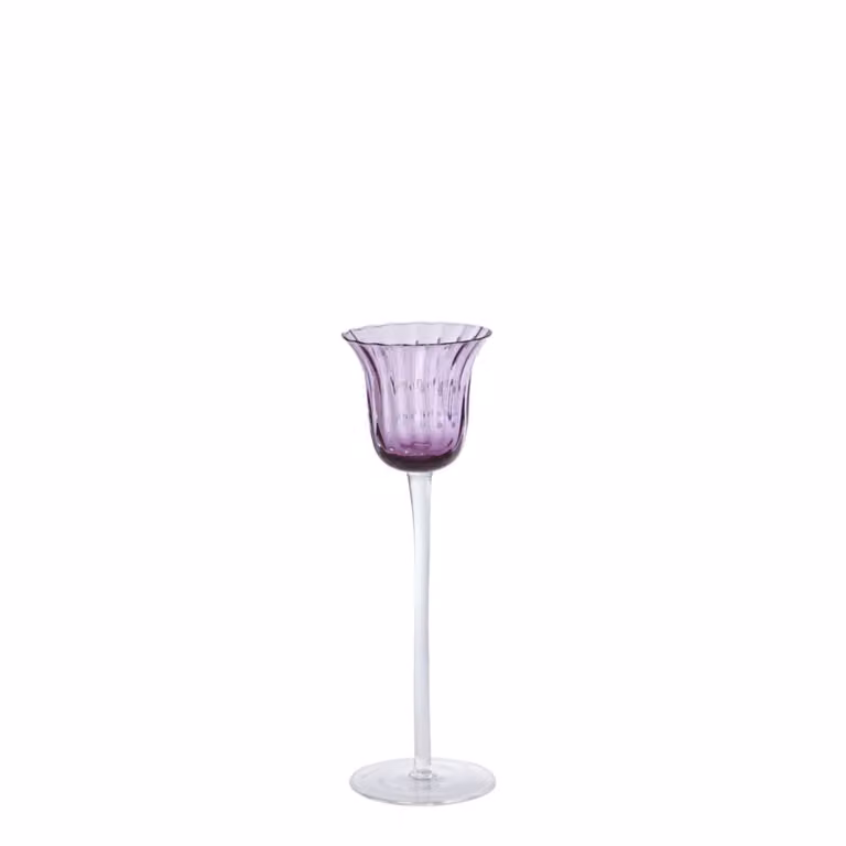 Portavelas decorativo de vidrio soplado Sia Deco morado y transparente para mesa, Altura: 25 cm