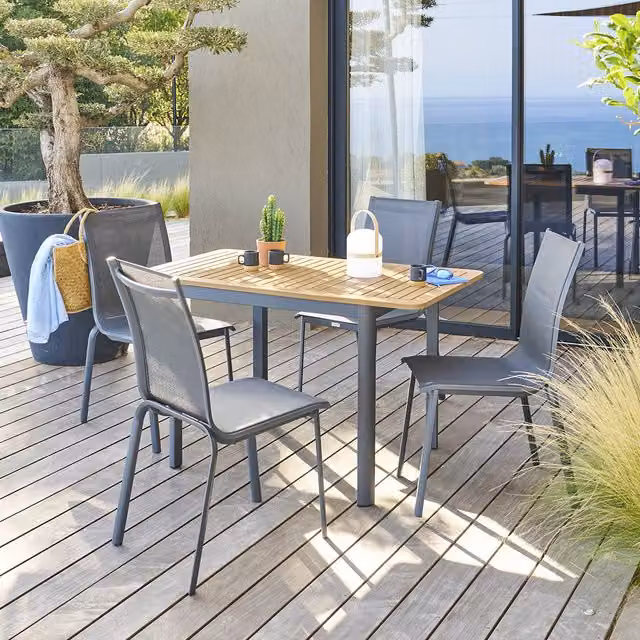 Mesa de jardín extensible Hespéride de aluminio con acabado en lino y arcilla para 4 personas