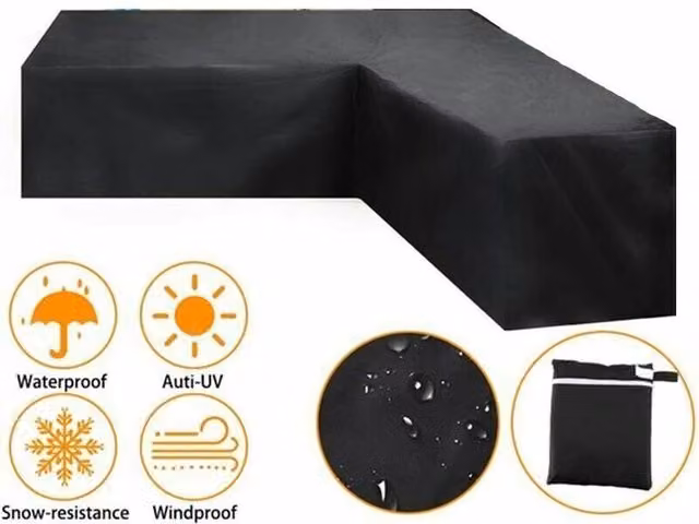 Funda Protectora Impermeable para Sofá de Esquina ODIPIE, Color Negro, An/P/Al: 286 x 286 x 82 cm