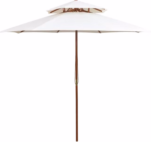 Sombrilla de dos niveles SYFAX con palo de madera en color blanco crema, An/P/Al: 270 x 270 x 259 cm