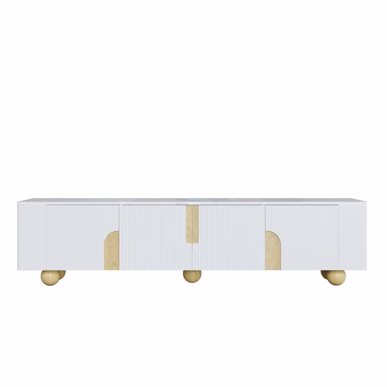 Mueble de TV moderno MODFU con 4 puertas y gran capacidad de almacenaje en color blanco, An/P/Al: 180 x 40 x 44 cm