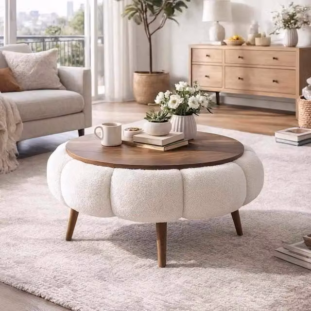 Mesa baja moderna de madera Habitat et Jardin en blanco y marrón An/P/Al: 60 x 60 x 44 cm