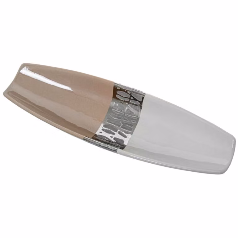 Centro de mesa orgánico de cerámica La Loja de Ana en colores beige, blanco y plata, An/P/Al: 33 x 4,5 x 11 cm