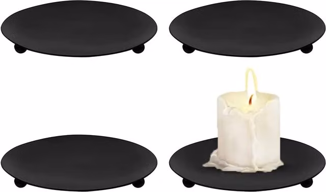 Juego de 4 candelabros de metal Neptune con bandeja redonda estilo vintage en color negro para mesa