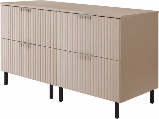 Mueble de lavabo con encimera 3XE LIVING en color beige y blanco, diseño minimalista con puertas y cajones, An/P/Al: 120 x 46 x 77 cm