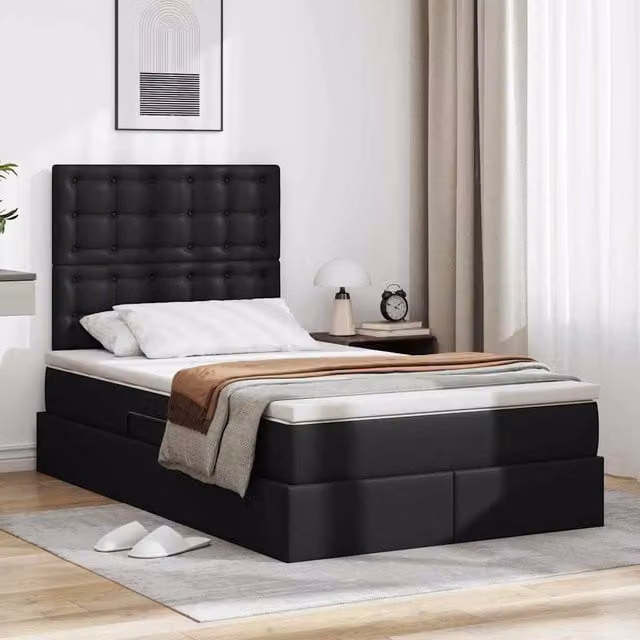 Cama con almacenamiento Maison Exclusive en cuero sintético negro, An/P/Al: 120 x 200 x 280 cm