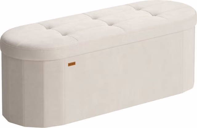 Puff de almacenaje SONGMICS con asiento acolchado de terciopelo, baúl otomano y banco de pie de cama gris para salón o dormitorio