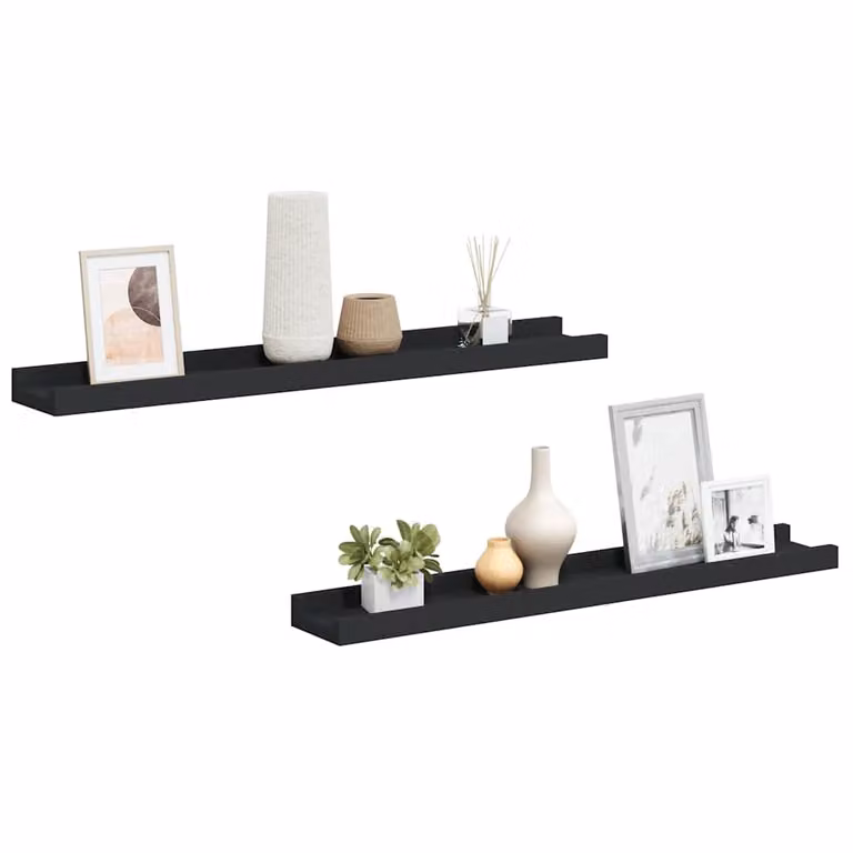 Set de 2 repisas para marcos de fotos vidaXL en MDF negro para pared, An/P/Al: 60 x 9 x 3 cm