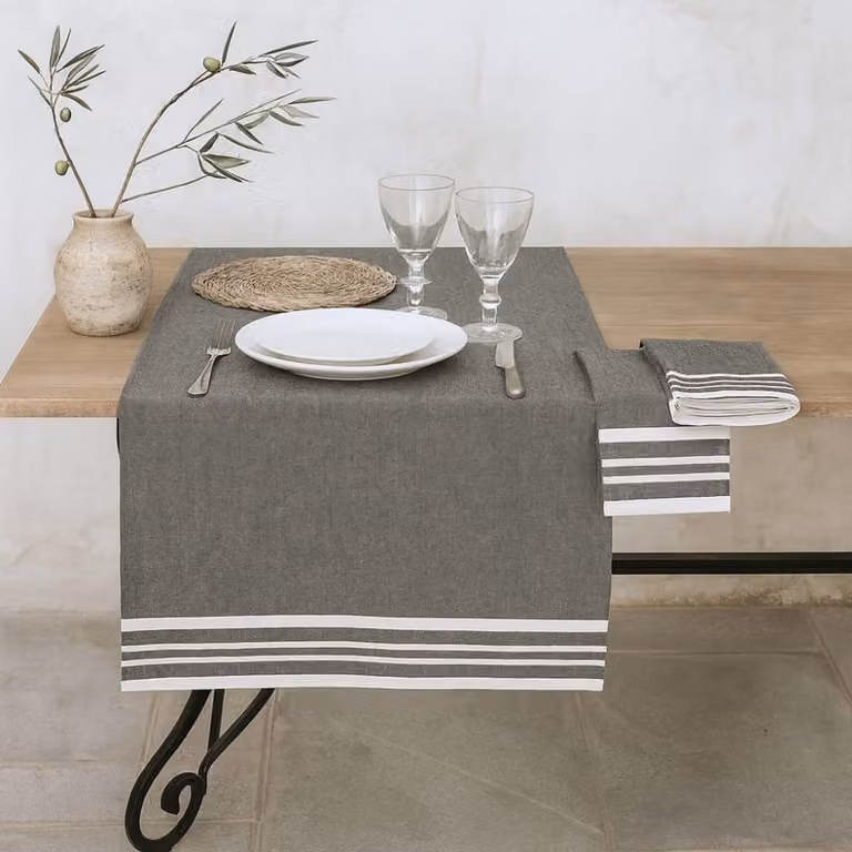 Camino de mesa de algodón Febronie con diseño de rayas en gris, An/P: 50 x 150 cm