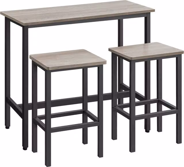 Conjunto de mesa alta de cocina y 2 taburetes VASAGLE en gris melange y negro con estructura de metal y superficie de MDF, An/P/Al: 100 x 40 x 90 cm