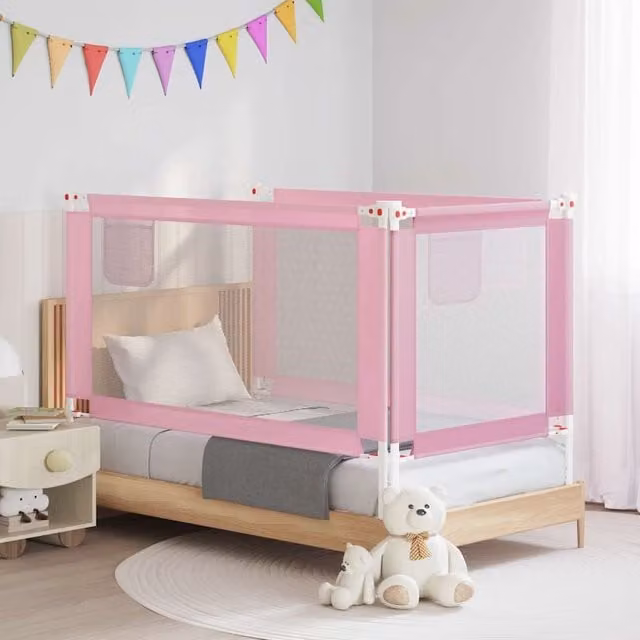 Barandilla de seguridad para cama infantil vidaXL en color rosa con textil y metal, An: 150 cm, Al: 25 cm