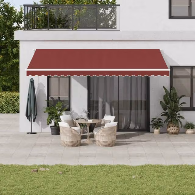 Toldo retráctil automático Maison exclusive en color burdeos con mando a distancia, estructura de aluminio y tela de poliéster, An/P: 500 x 350 cm