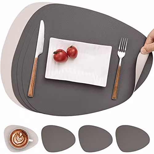 Set de manteles individuales y posavasos Myir JUN de PVC impermeables y antideslizantes en gris y blanco