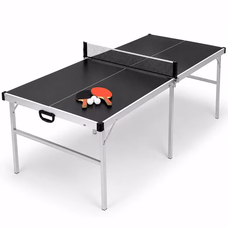 Mesa de ping pong plegable Vyorixen de color negro con estructura de metal y red incluida An/P/Al: 182 x 91 cm