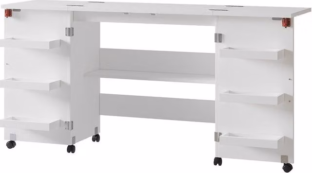 Mesa de costura Vicco Carmen en color blanco con superficie plegable y extensible, An: 160 cm, P: 80.2 cm