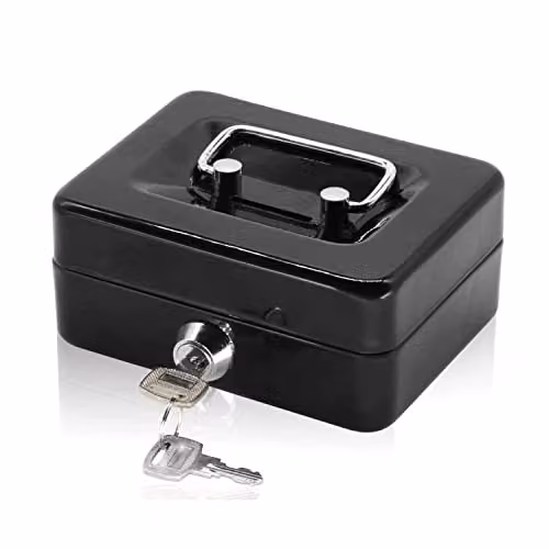 Caja de efectivo metálica Ltstor con bloqueo de teclas y doble capa, color negro, An/P/Al: 12,5 x 10 x 5,6 cm