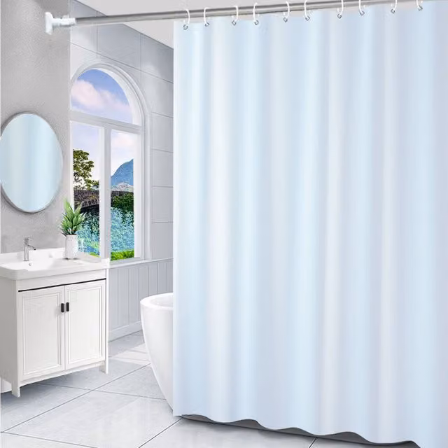 Cortina de ducha blanca de poliéster con revestimiento antibacteriano y antimoho, An/Al: 150 x 200 cm