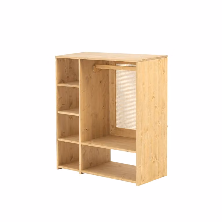 Armario infantil Montessori Hannun de madera de abeto con puertas y estante abierto de estilo escandinavo