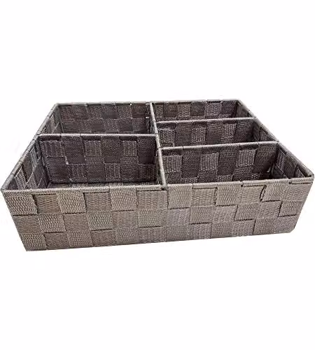 Organizador de cajón Compactor de 5 huecos con divisor, color gris oscuro, An/P/Al: 32 x 25 x 8 cm