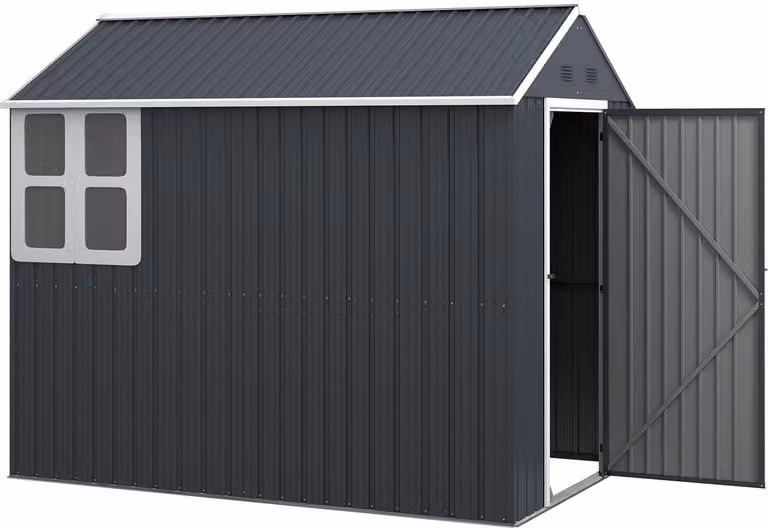 Caseta de jardín Northio de acero galvanizado con ventana y cerradura, color gris antracita, An/P/Al: 259 x 172 x 222 cm
