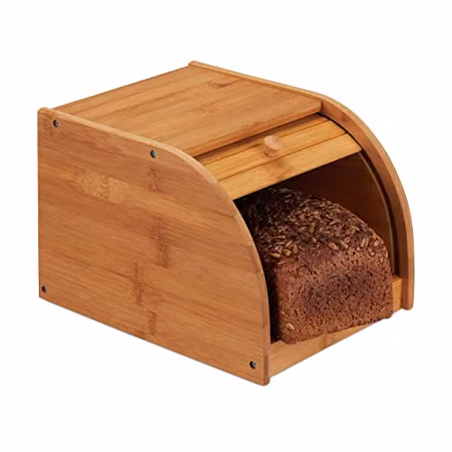 Panera de bambú y madera Relaxdays con tapa deslizante, color marrón, An/P/Al: 18,2 x 20,2 x 27 cm