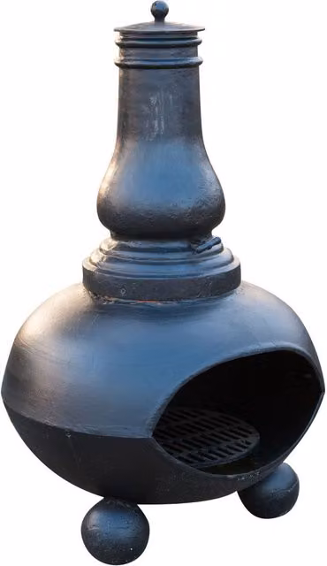 Chimenea de leña Biscottini de hierro fundido color negro para exterior e interior, An/P/Al: 85 x 75 x 125 cm
